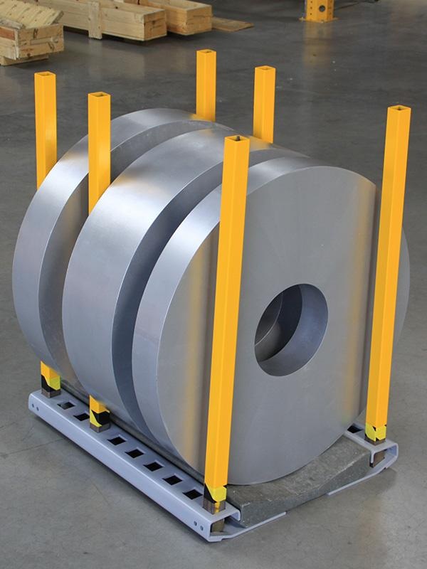 Coil storage PKT Coiltray type 11/90 Lift truck for storage of slit coils handled by forklift truck.