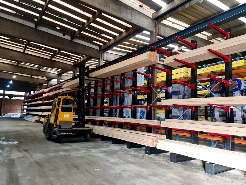 Sipag cantilever rack for storage of glulam beams.
