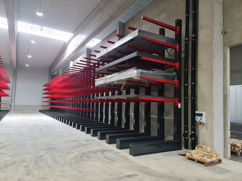 Sipag cantilever racks for storage of sheet metal.