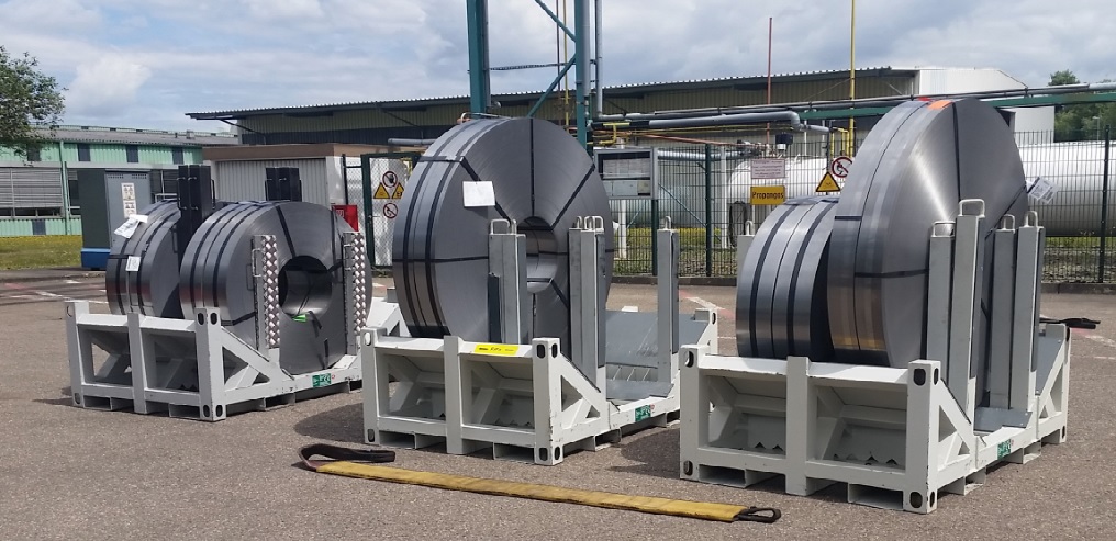 UTLS Systems coil transportation racks with UTLS Stanchions Standard.