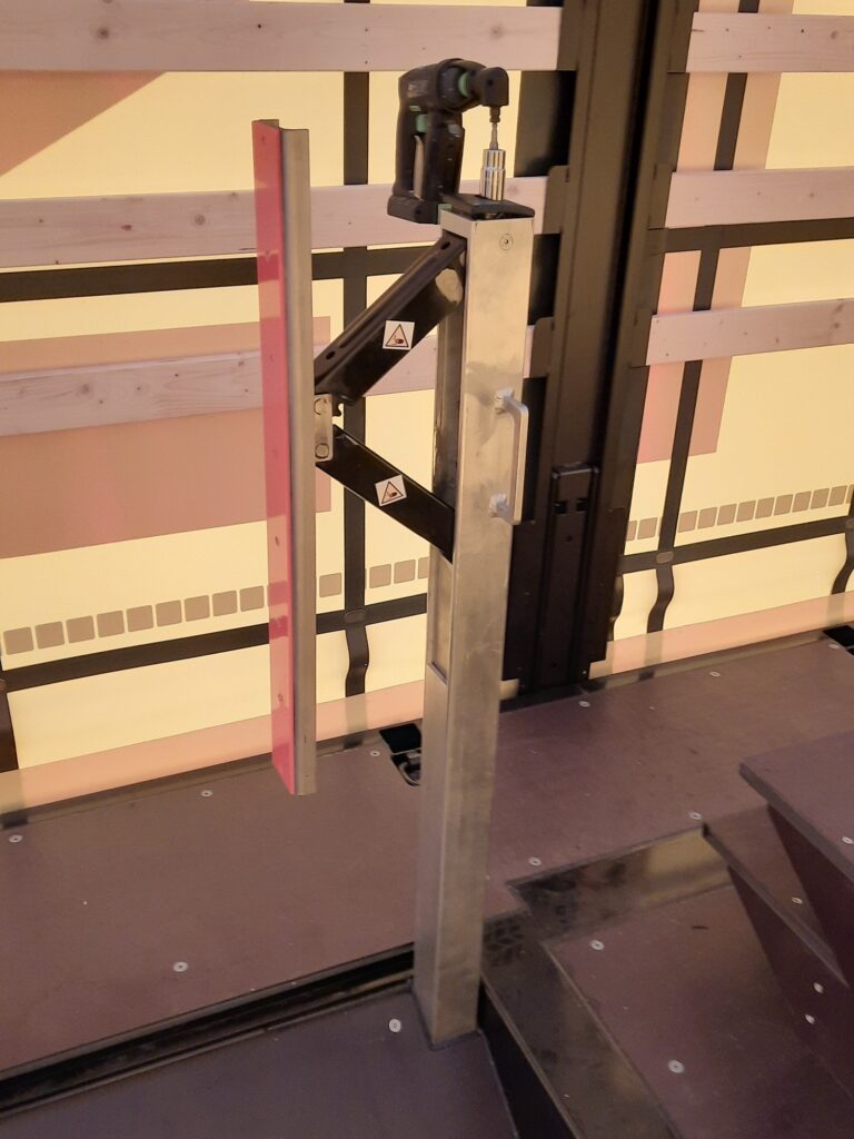UTLS Systems stanchion Vario for fixing the slit coils safely to the rack during transportation.