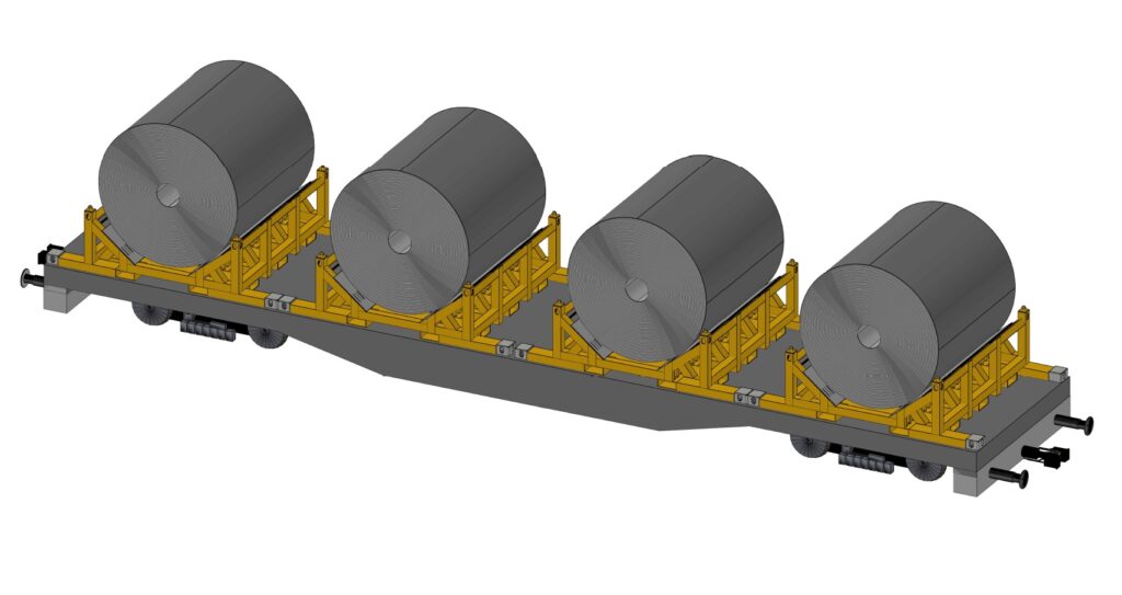 Transportation of coils on train with UTLS Systems coil transportation system.